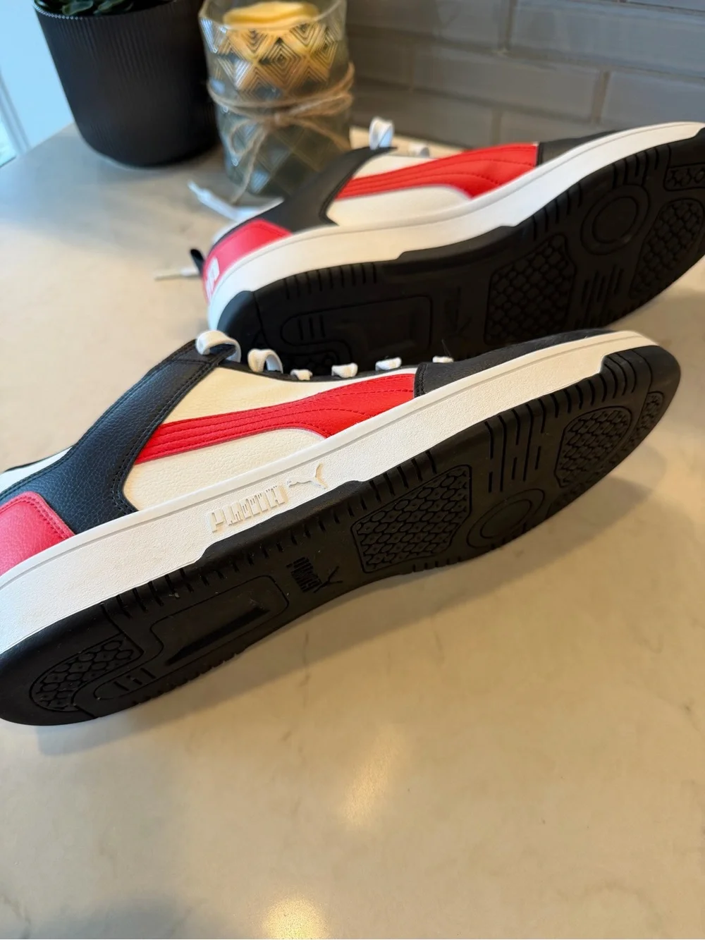 Puma Men's Low-Top Sneakers in White, Black & Red